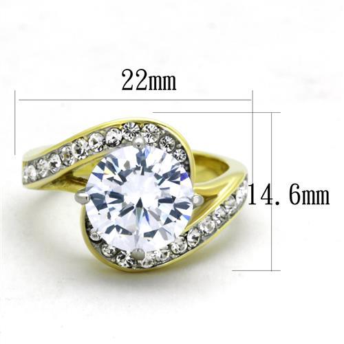 Two-Tone IP Gold (Ion Plating) Stainless Steel Ring with AAA Grade CZ in Clear