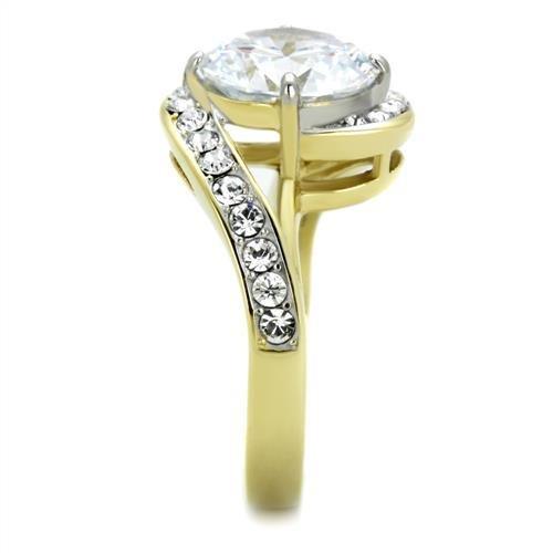 Two-Tone IP Gold (Ion Plating) Stainless Steel Ring with AAA Grade CZ in Clear