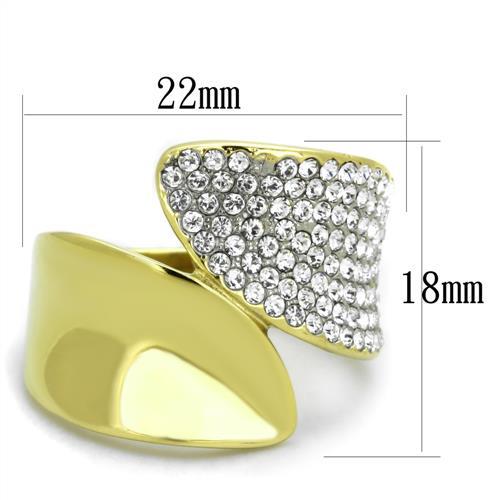 Two-Tone IP Gold (Ion Plating) Stainless Steel Ring with Top Grade Crystal in Clear