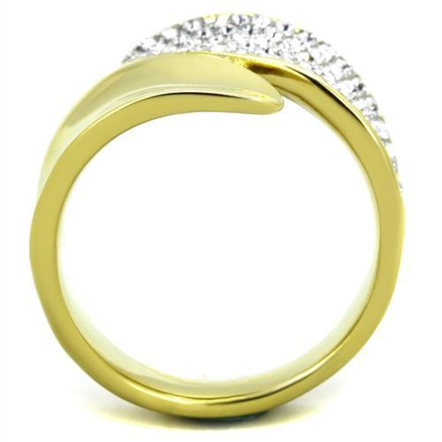 Two-Tone IP Gold (Ion Plating) Stainless Steel Ring with Top Grade Crystal in Clear