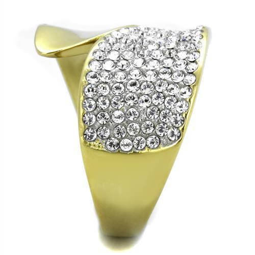 Two-Tone IP Gold (Ion Plating) Stainless Steel Ring with Top Grade Crystal in Clear