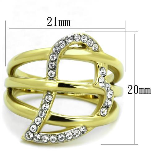 Two-Tone IP Gold (Ion Plating) Stainless Steel Ring with Top Grade Crystal in Clear