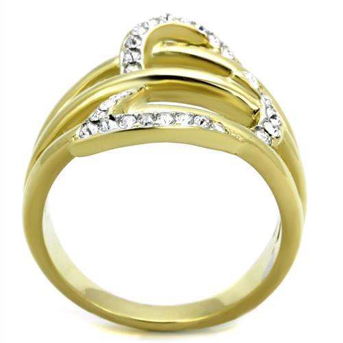 Two-Tone IP Gold (Ion Plating) Stainless Steel Ring with Top Grade Crystal in Clear