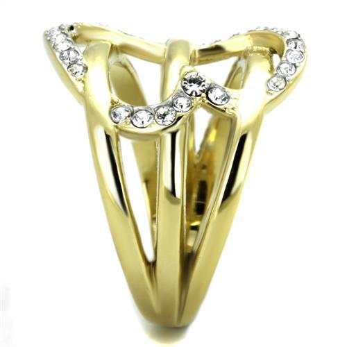 Two-Tone IP Gold (Ion Plating) Stainless Steel Ring with Top Grade Crystal in Clear