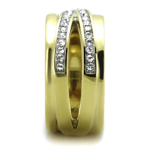 Two-Tone IP Gold (Ion Plating) Stainless Steel Ring with Top Grade Crystal in Clear