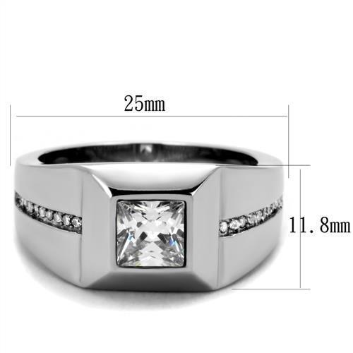 High polished (no plating) Stainless Steel Ring with AAA Grade CZ in Clear