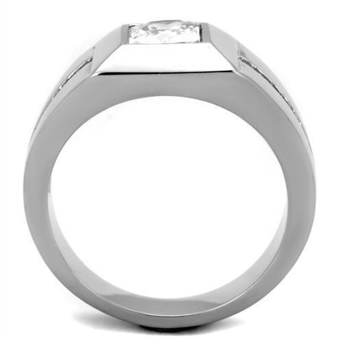 High polished (no plating) Stainless Steel Ring with AAA Grade CZ in Clear
