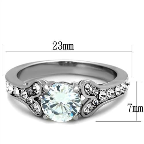 High polished (no plating) Stainless Steel Ring with AAA Grade CZ in Clear