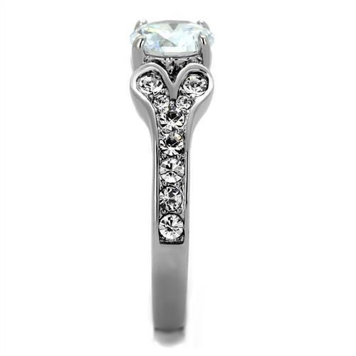 High polished (no plating) Stainless Steel Ring with AAA Grade CZ in Clear