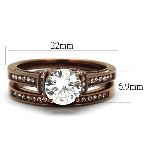 IP Coffee light Stainless Steel Ring with AAA Grade CZ in Clear