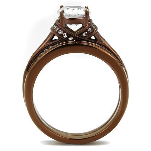 IP Coffee light Stainless Steel Ring with AAA Grade CZ in Clear
