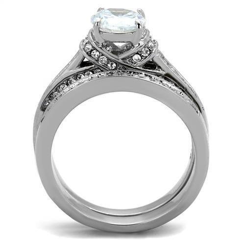 High polished (no plating) Stainless Steel Ring with AAA Grade CZ in Clear