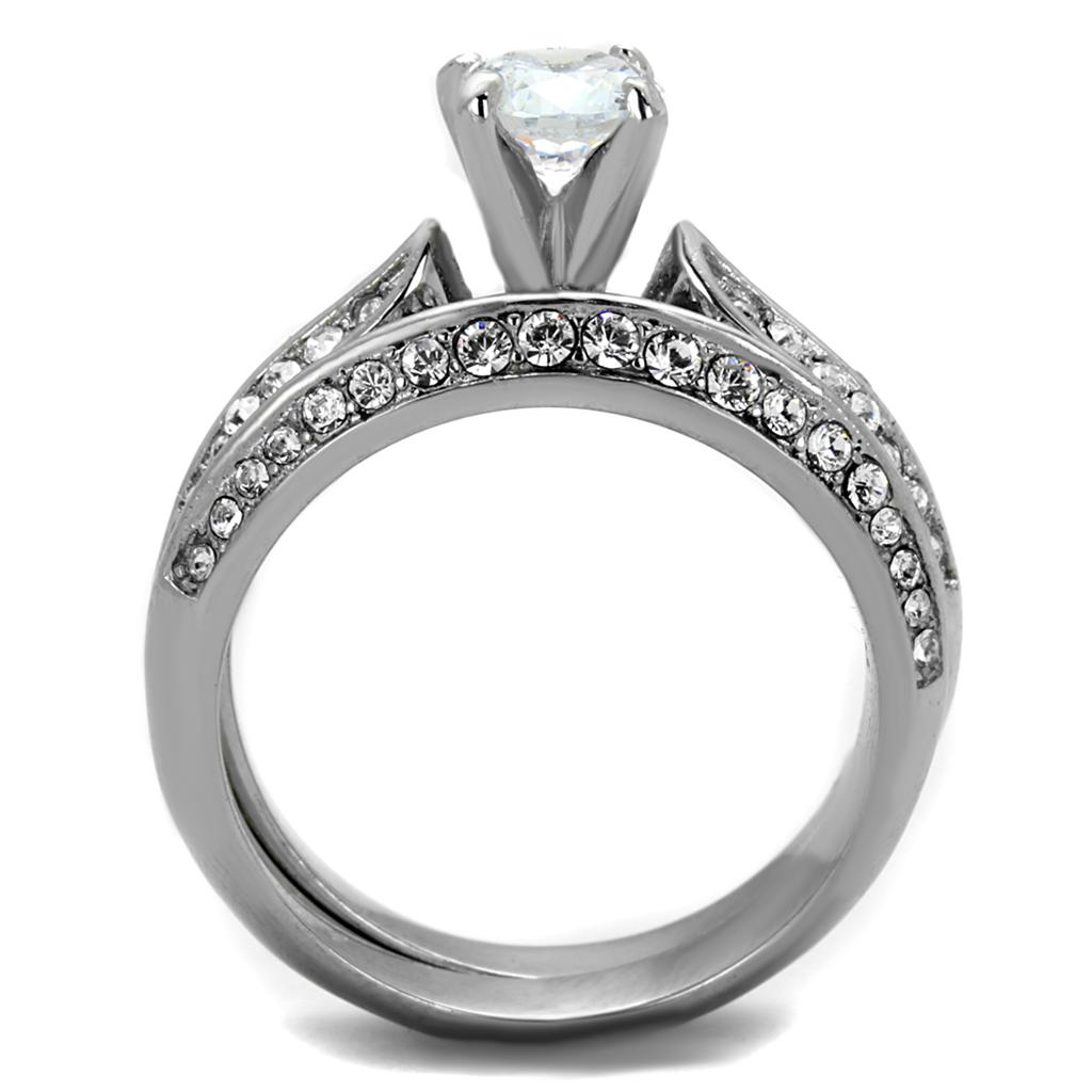 High polished (no plating) Stainless Steel Ring with AAA Grade CZ in Clear