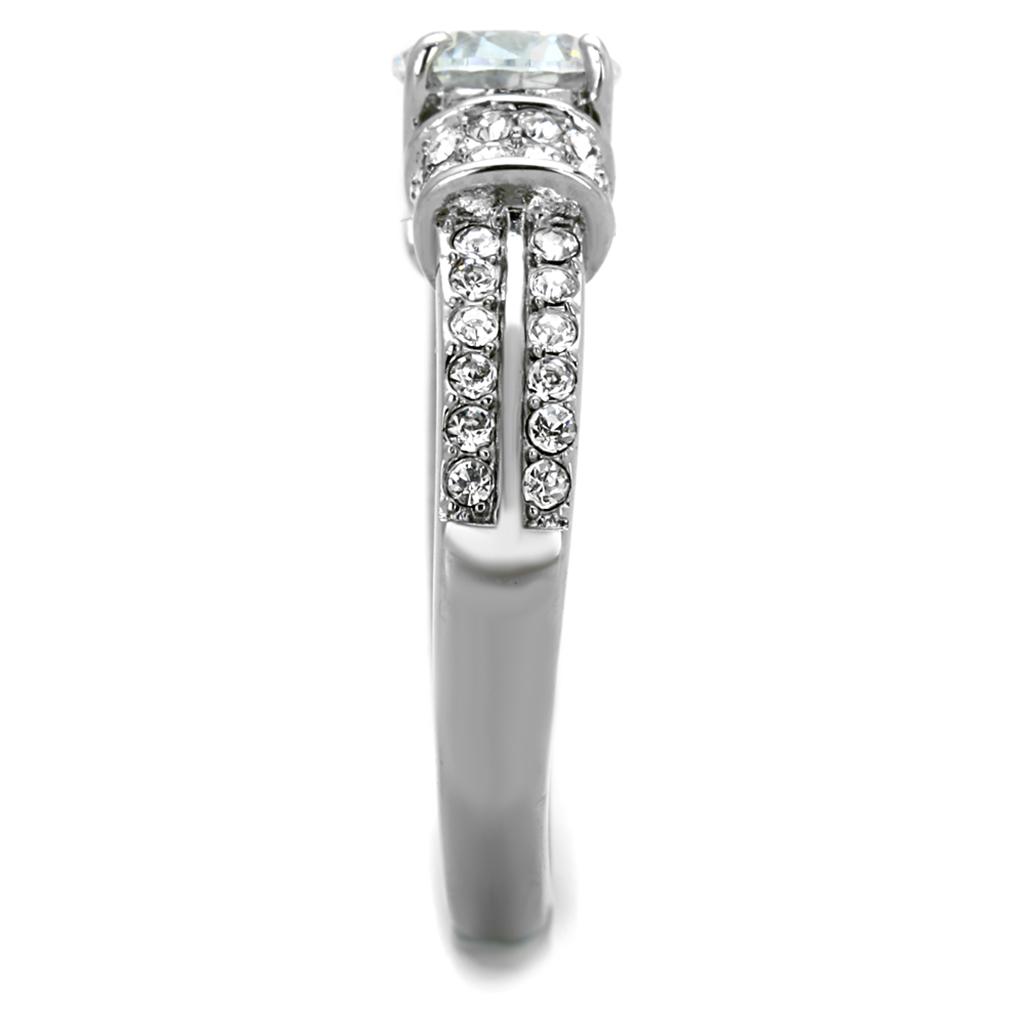 High polished (no plating) Stainless Steel Ring with AAA Grade CZ in Clear