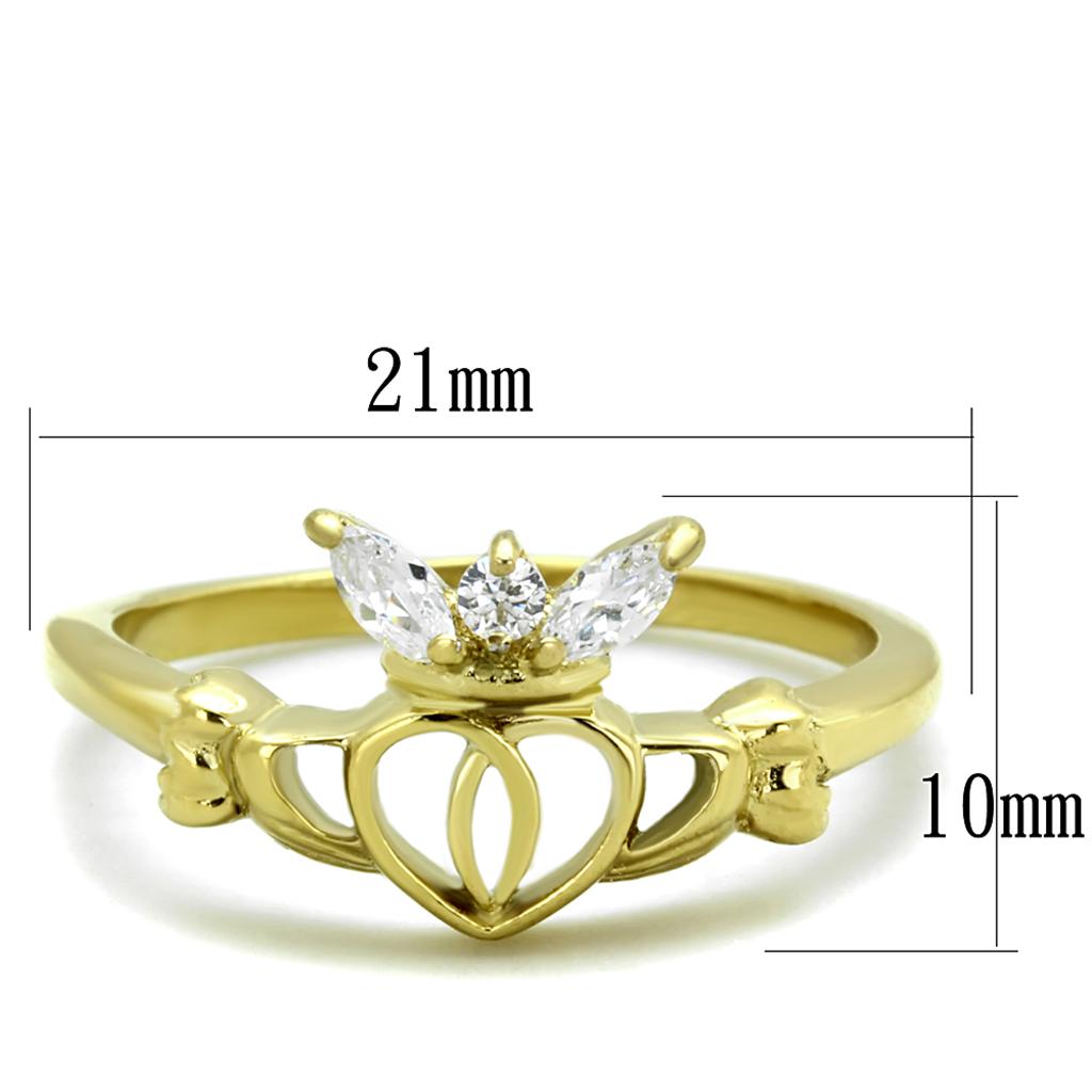 IP Gold(Ion Plating) Stainless Steel Ring with AAA Grade CZ in Clear