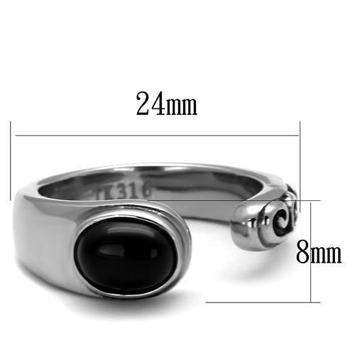 High polished (no plating) Stainless Steel Ring with Synthetic Onyx in Jet