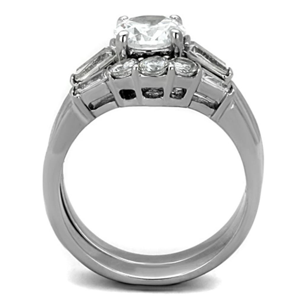 High polished (no plating) Stainless Steel Ring with AAA Grade CZ in Clear