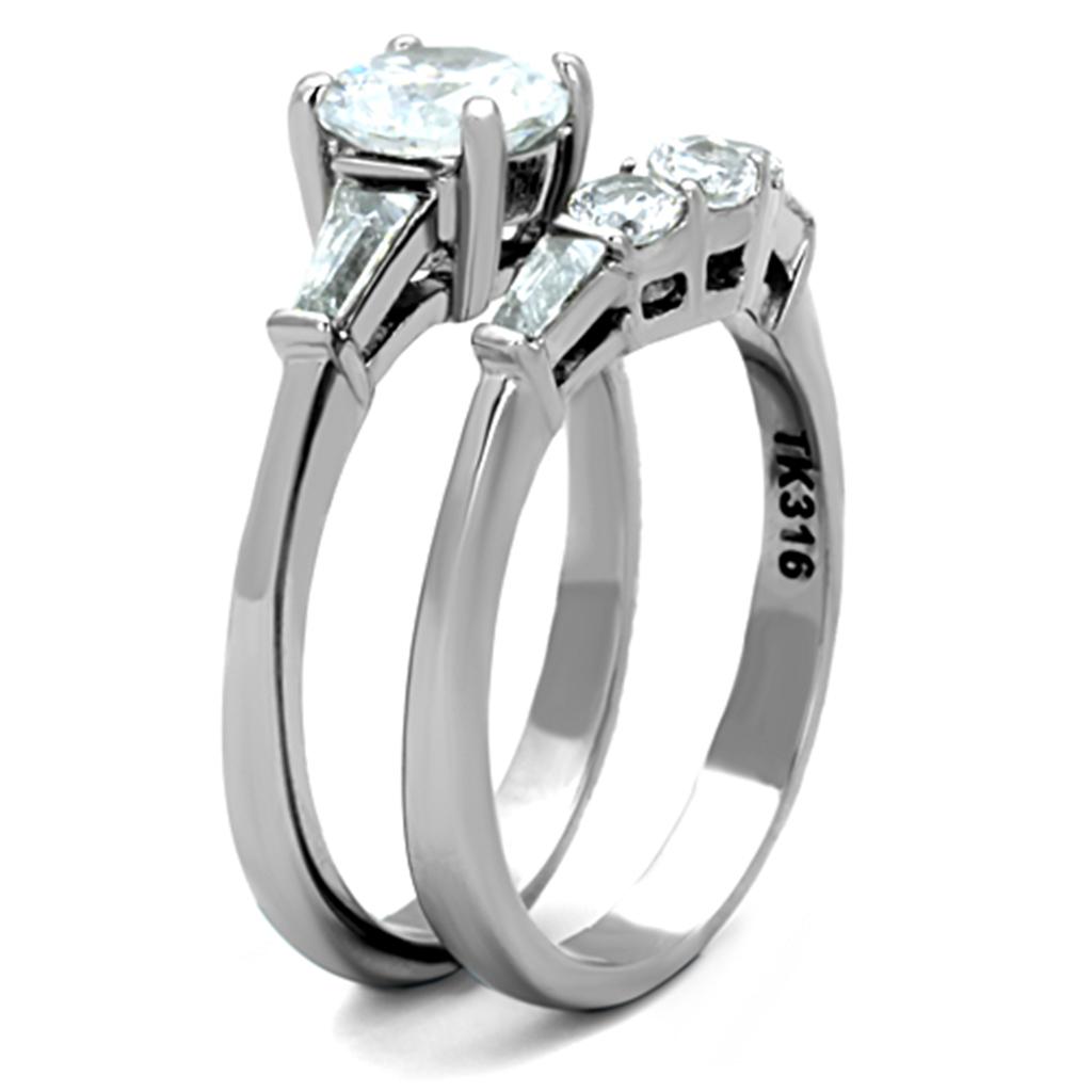 High polished (no plating) Stainless Steel Ring with AAA Grade CZ in Clear