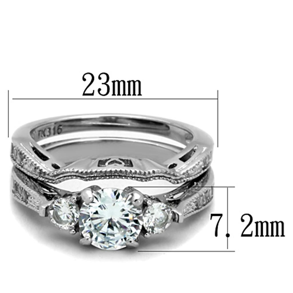 High polished (no plating) Stainless Steel Ring with AAA Grade CZ in Clear