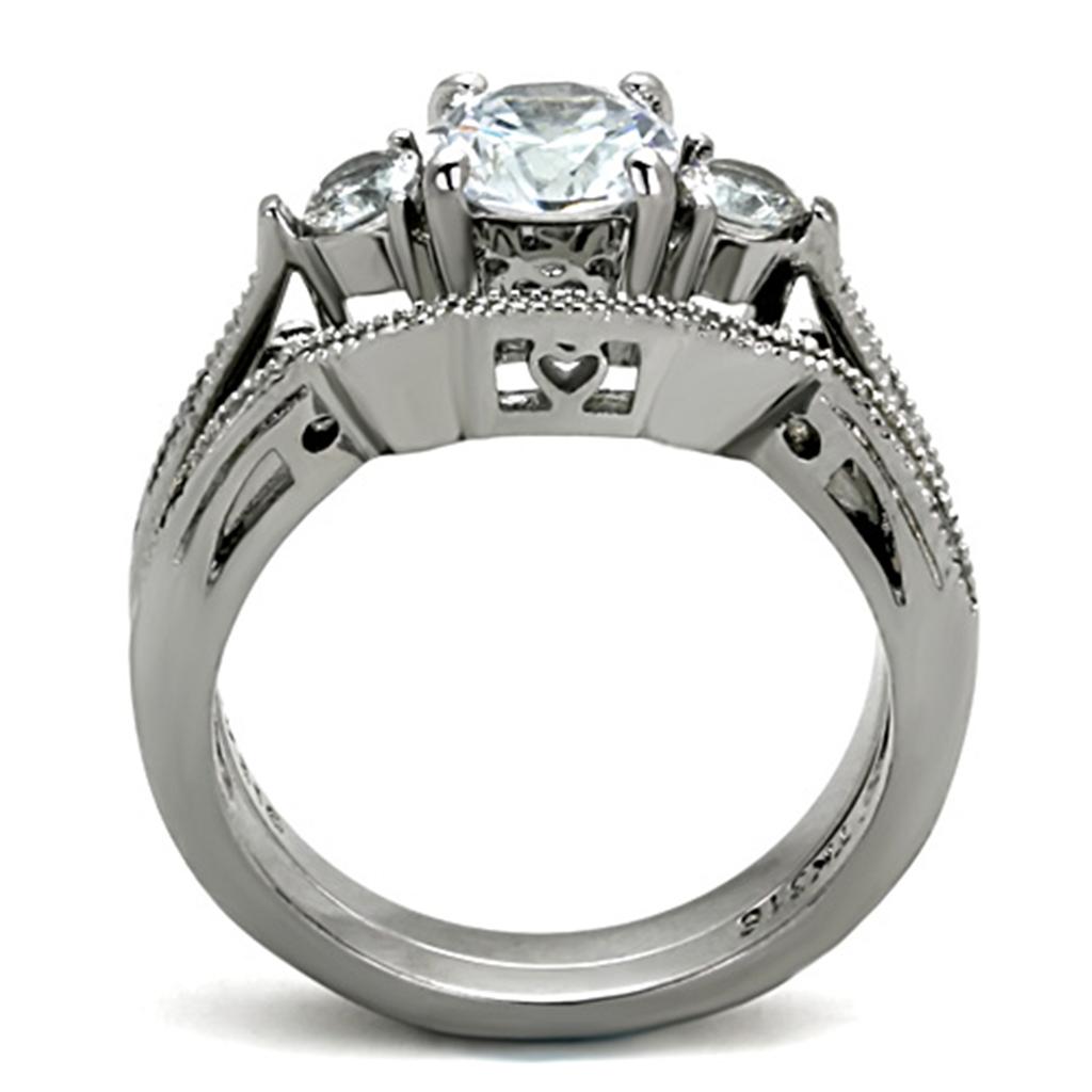 High polished (no plating) Stainless Steel Ring with AAA Grade CZ in Clear