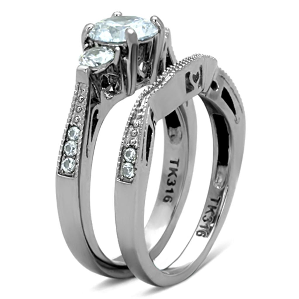 High polished (no plating) Stainless Steel Ring with AAA Grade CZ in Clear