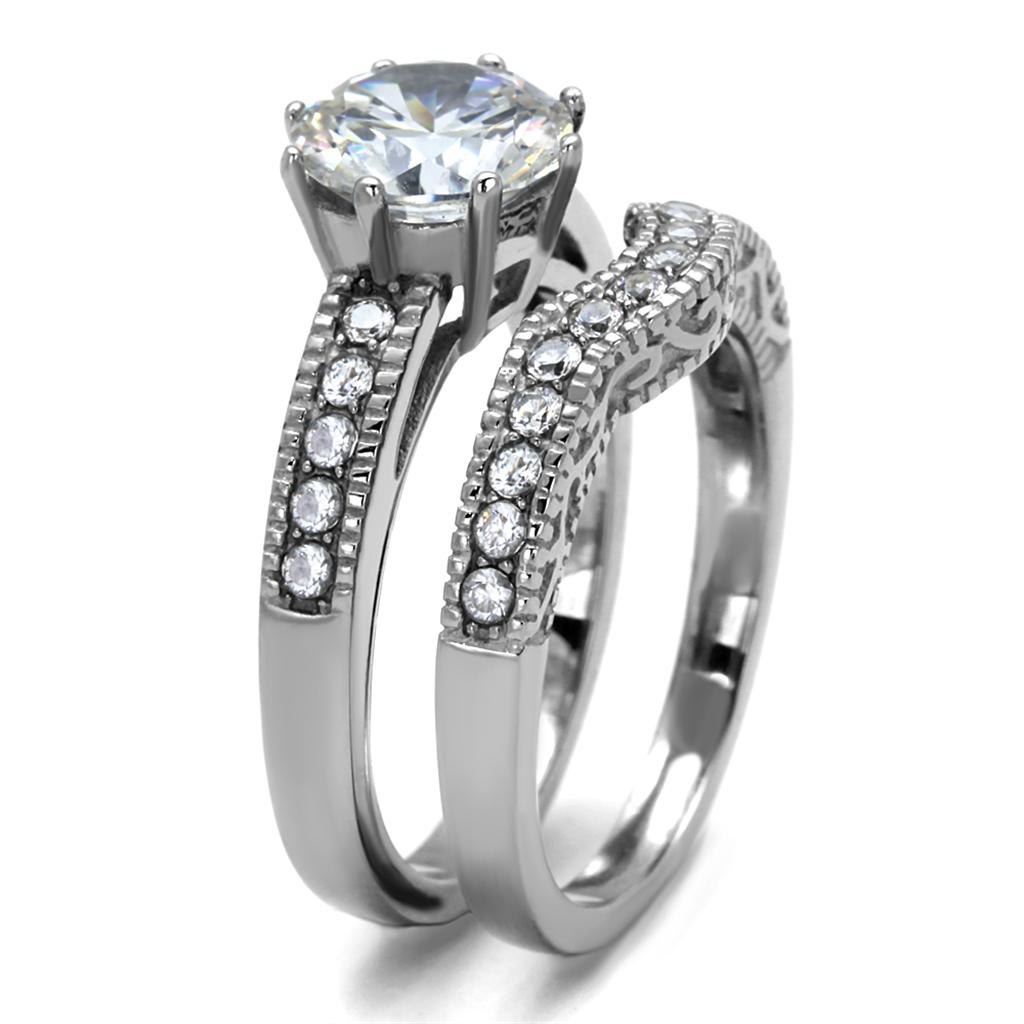 High polished (no plating) Stainless Steel Ring with AAA Grade CZ in Clear