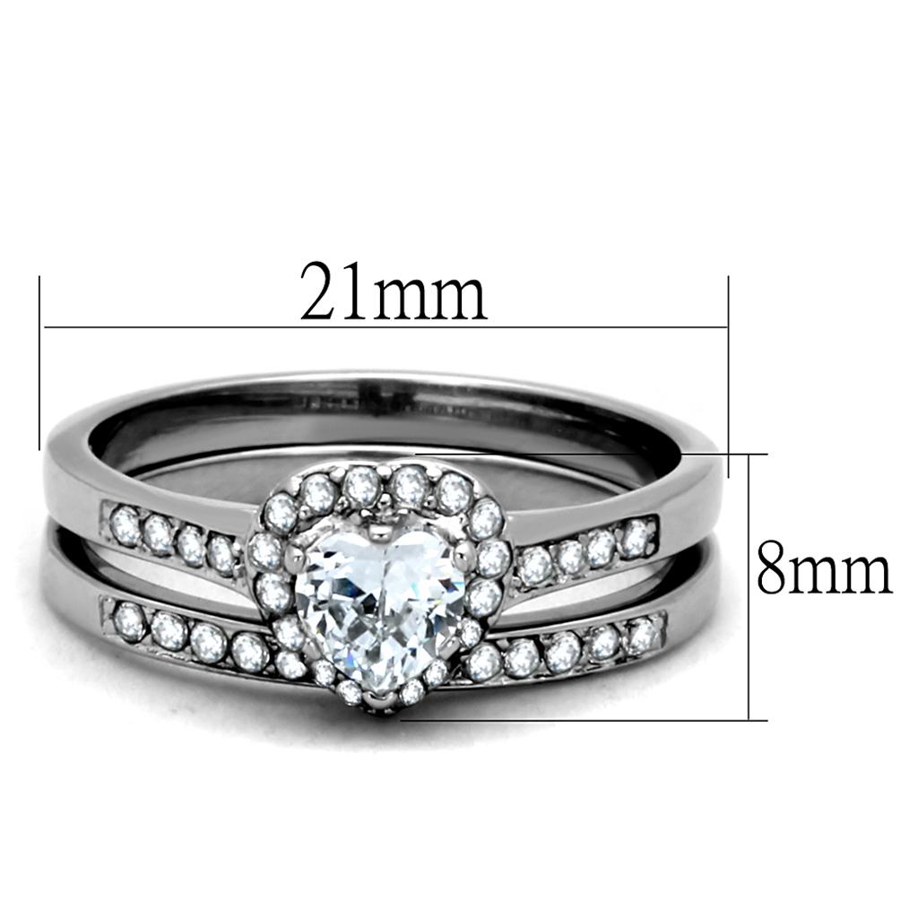 High polished (no plating) Stainless Steel Ring with AAA Grade CZ in Clear