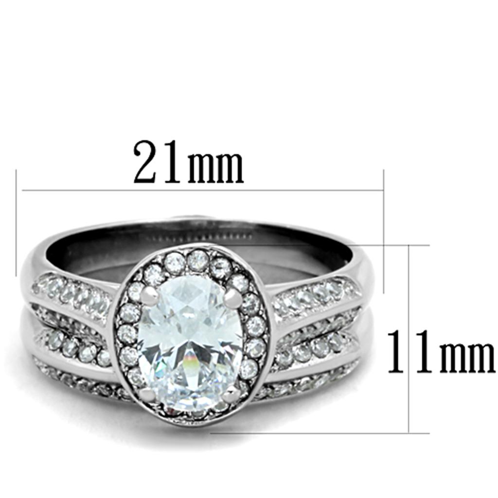 High polished (no plating) Stainless Steel Ring with AAA Grade CZ in Clear