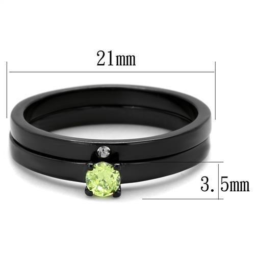 IP Black(Ion Plating) Stainless Steel Ring with AAA Grade CZ in Apple Green color