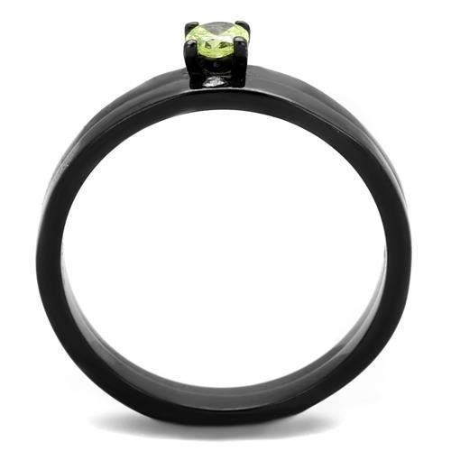 IP Black(Ion Plating) Stainless Steel Ring with AAA Grade CZ in Apple Green color