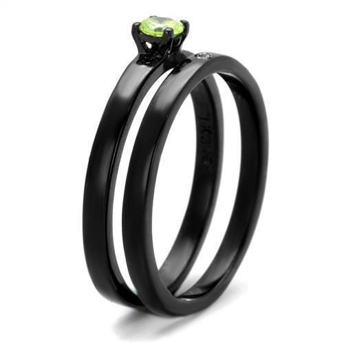 IP Black(Ion Plating) Stainless Steel Ring with AAA Grade CZ in Apple Green color