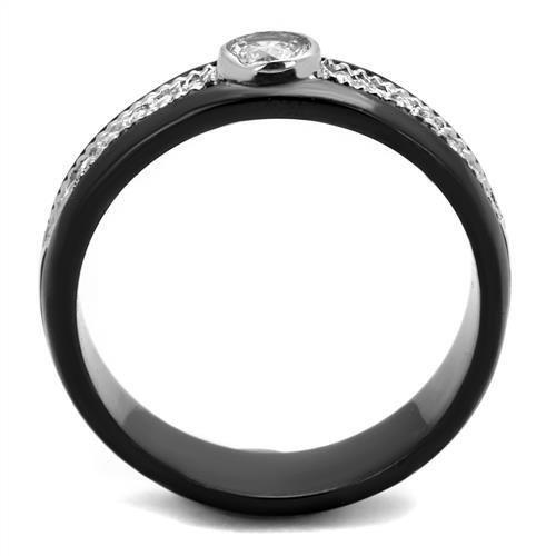 Two-Tone IP Black (Ion Plating) Stainless Steel Ring with AAA Grade CZ in Clear