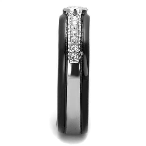 Two-Tone IP Black (Ion Plating) Stainless Steel Ring with AAA Grade CZ in Clear