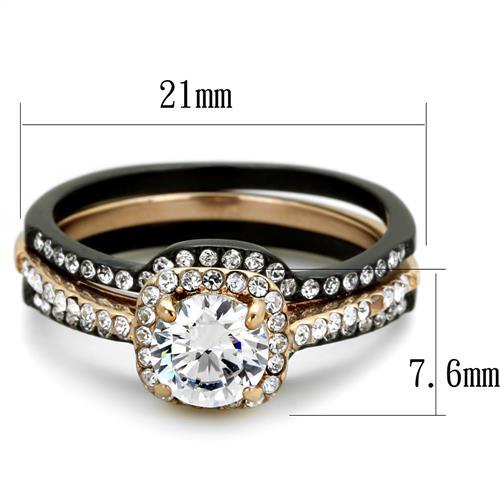 IP Rose Gold+ IP Black (Ion Plating) Stainless Steel Ring with AAA Grade CZ in Clear