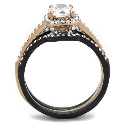 IP Rose Gold+ IP Black (Ion Plating) Stainless Steel Ring with AAA Grade CZ in Clear