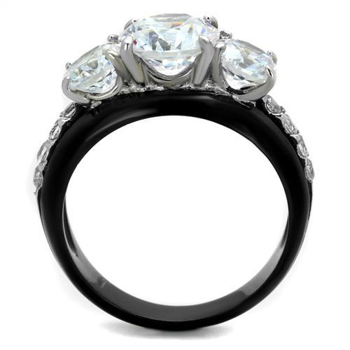Two-Tone IP Black Stainless Steel Ring with AAA Grade CZ in Clear