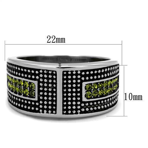 High polished (no plating) Stainless Steel Ring with Top Grade Crystal in Olivine color