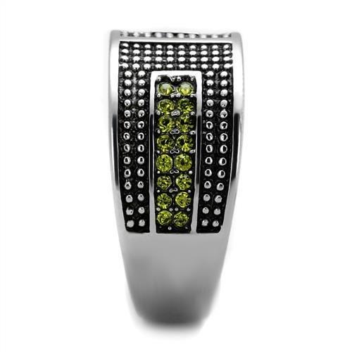 High polished (no plating) Stainless Steel Ring with Top Grade Crystal in Olivine color