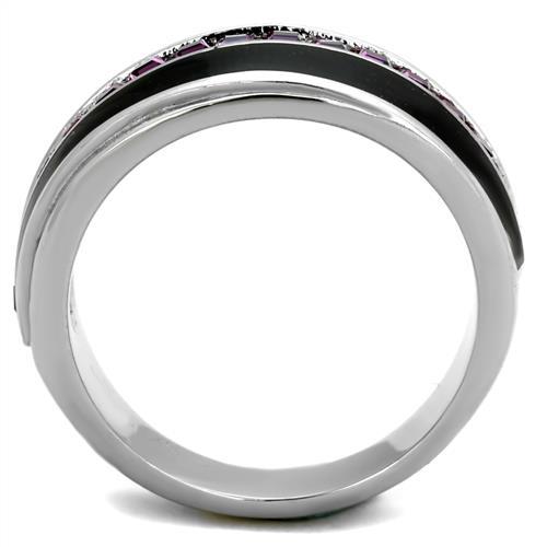 High polished (no plating) Stainless Steel Ring with Top Grade Crystal in Amethyst