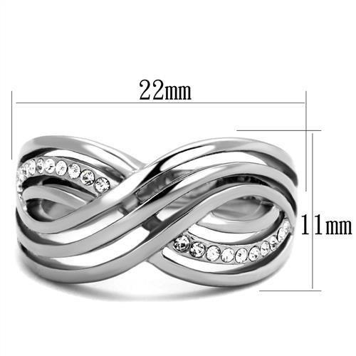 High polished (no plating) Stainless Steel Ring with Top Grade Crystal in Clear