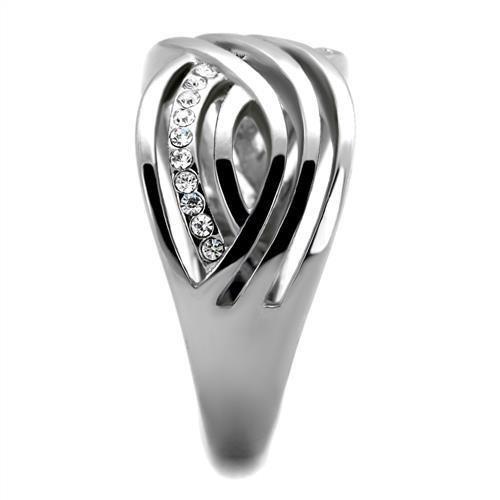 High polished (no plating) Stainless Steel Ring with Top Grade Crystal in Clear