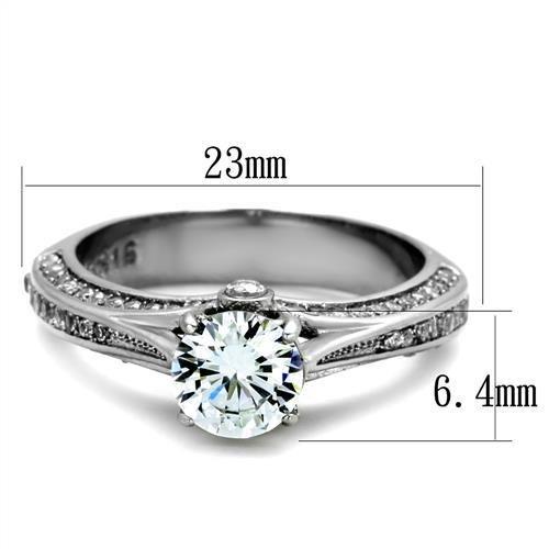 High polished (no plating) Stainless Steel Ring with AAA Grade CZ in Clear