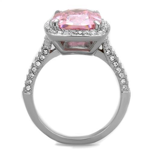 High polished (no plating) Stainless Steel Ring with AAA Grade CZ in Rose