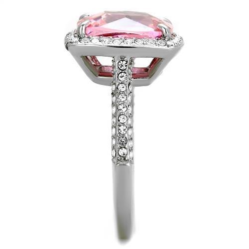 High polished (no plating) Stainless Steel Ring with AAA Grade CZ in Rose
