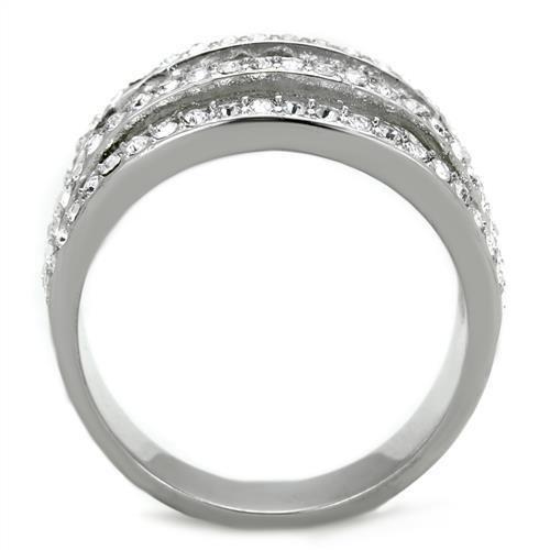 High polished (no plating) Stainless Steel Ring with Top Grade Crystal in Clear