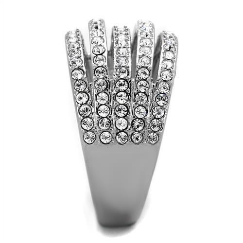 High polished (no plating) Stainless Steel Ring with Top Grade Crystal in Clear