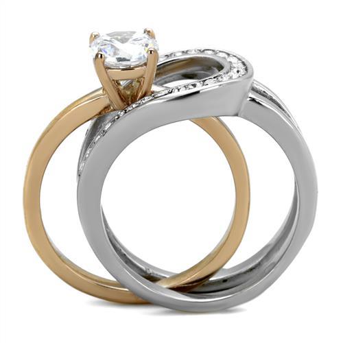 Two-Tone IP Rose Gold Stainless Steel Ring with AAA Grade CZ in Clear