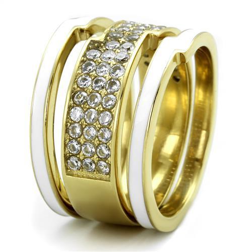 IP Gold(Ion Plating) Stainless Steel Ring with AAA Grade CZ in Clear