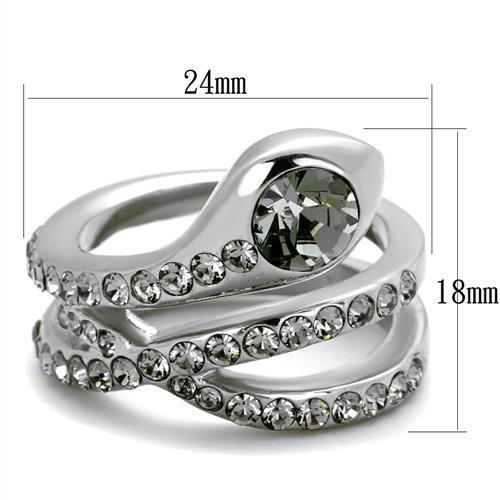 High polished (no plating) Stainless Steel Ring with Top Grade Crystal in Black Diamond