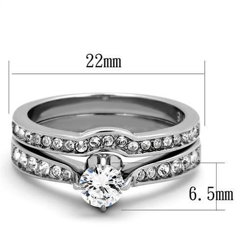 High polished (no plating) Stainless Steel Ring with AAA Grade CZ in Clear